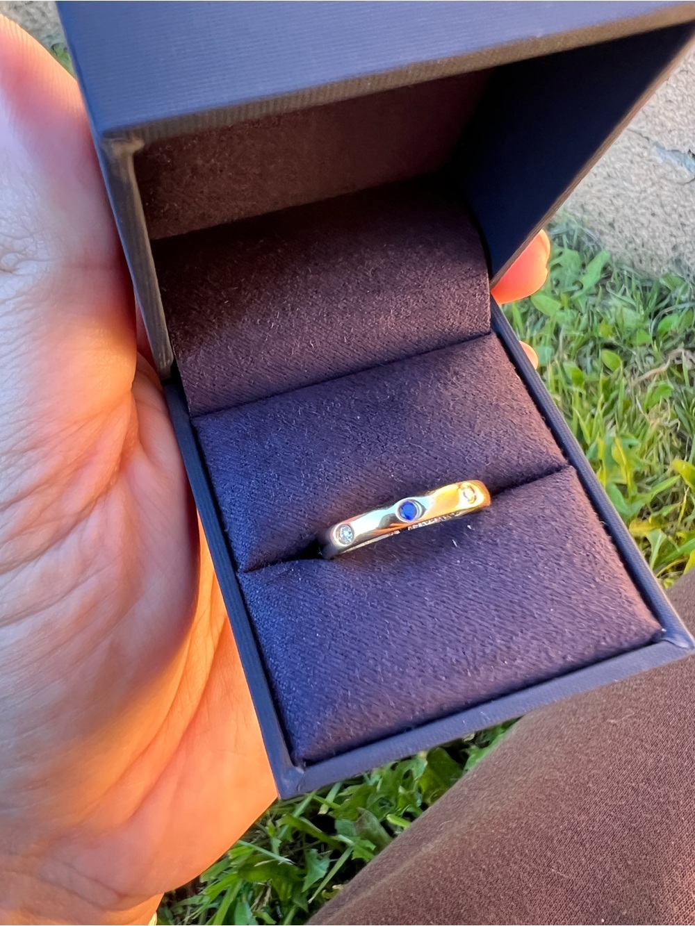 10k Solid Gold Band Ring with sapphire and diamond accents - Picture 8 of 9